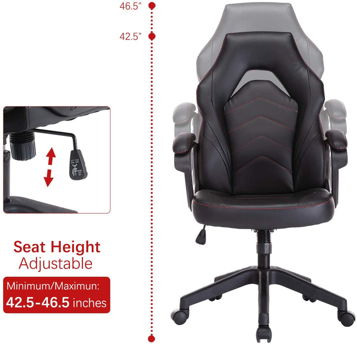 Gaming Chair, Bonded Leather Adjustable Racing Chair(Black)