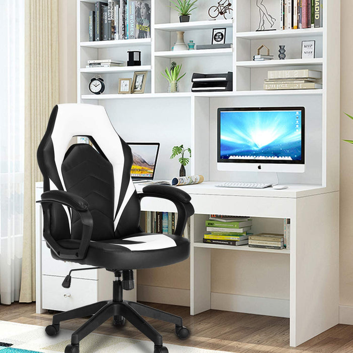 Gaming Chair, Bonded Leather Adjustable Racing Chair(White)