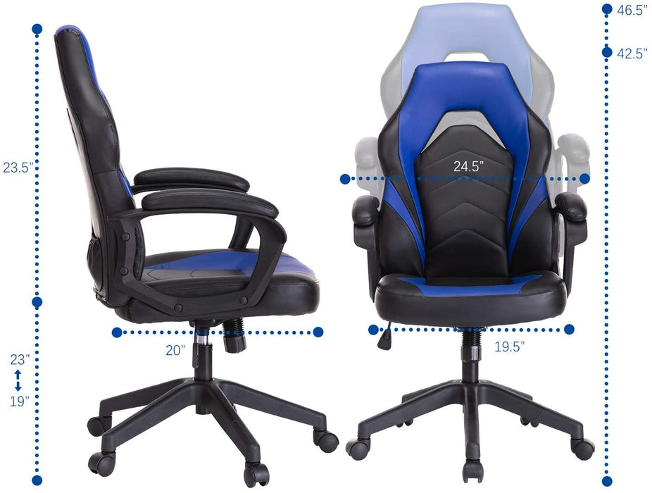 Gaming Chair, Bonded Leather Adjustable Racing Chair(Blue)