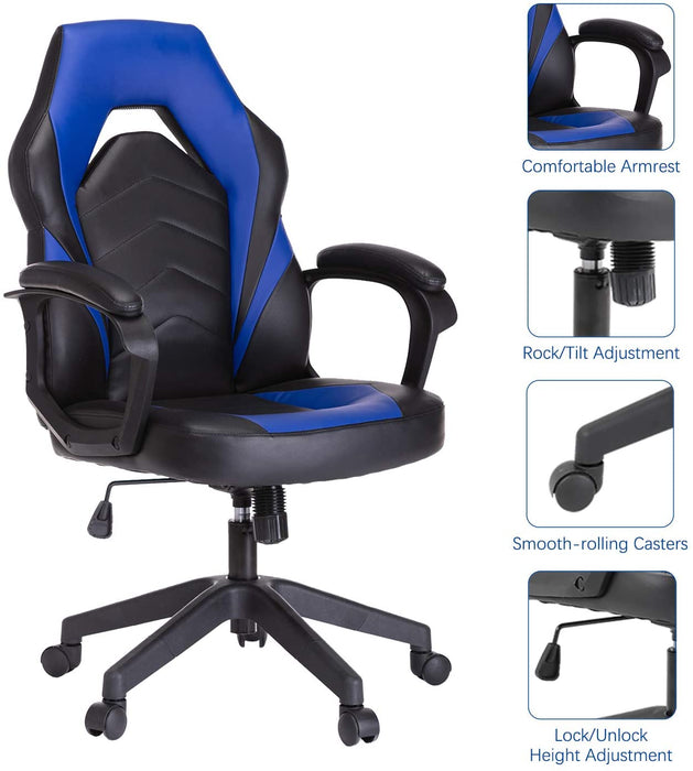 Gaming Chair, Bonded Leather Adjustable Racing Chair(Blue)