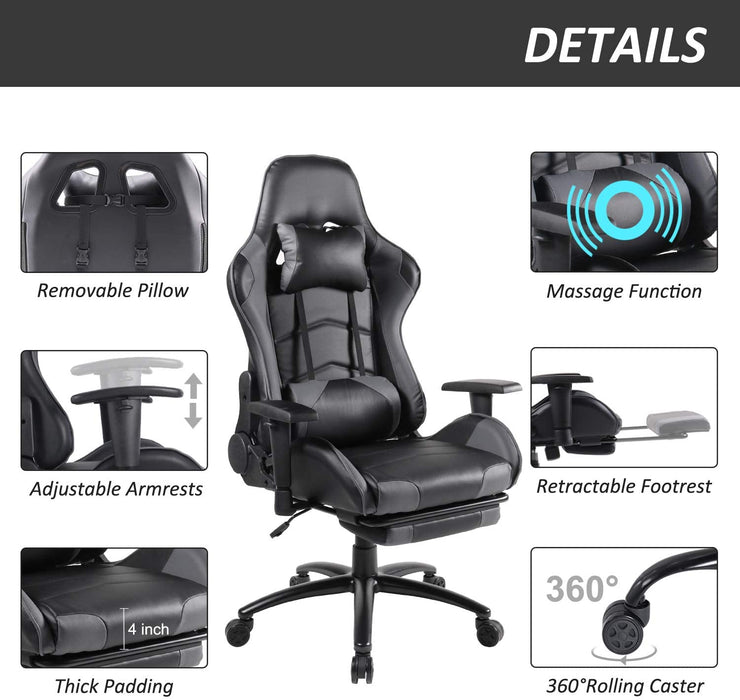 Gaming Chair, Ergonomic Adjustable  PU Leather Racing Chair