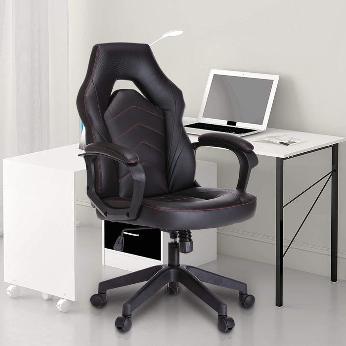 Gaming Chair, Bonded Leather Adjustable Racing Chair(Black)