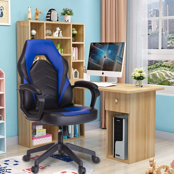 Gaming Chair, Bonded Leather Adjustable Racing Chair(Blue)