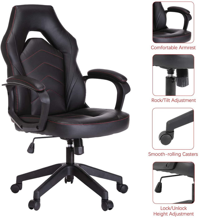 Gaming Chair, Bonded Leather Adjustable Racing Chair(Black)