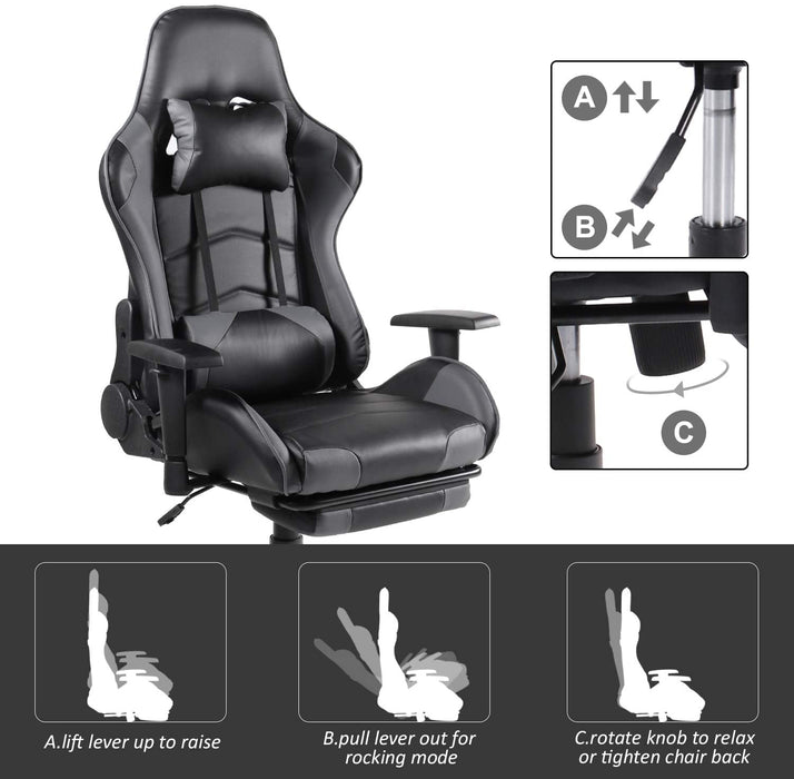 Gaming Chair, Ergonomic Adjustable  PU Leather Racing Chair
