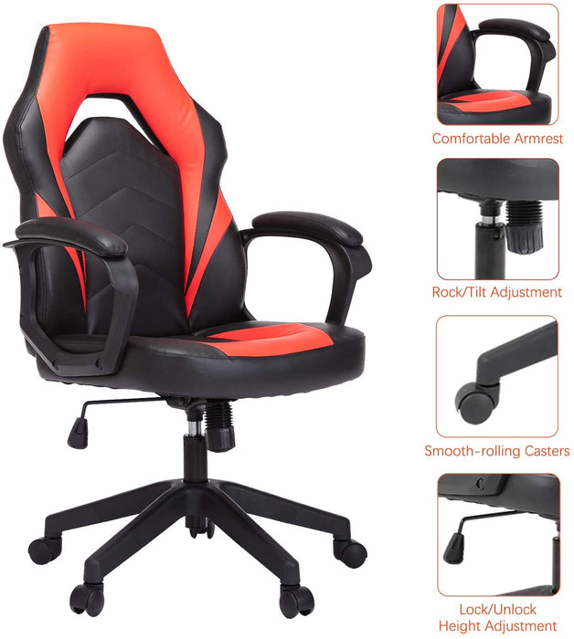 Gaming Chair, Bonded Leather Adjustable Racing Chair(Red)