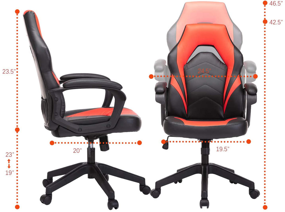 Gaming Chair, Bonded Leather Adjustable Racing Chair(Red)