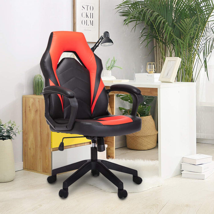 Gaming Chair, Bonded Leather Adjustable Racing Chair(Red)
