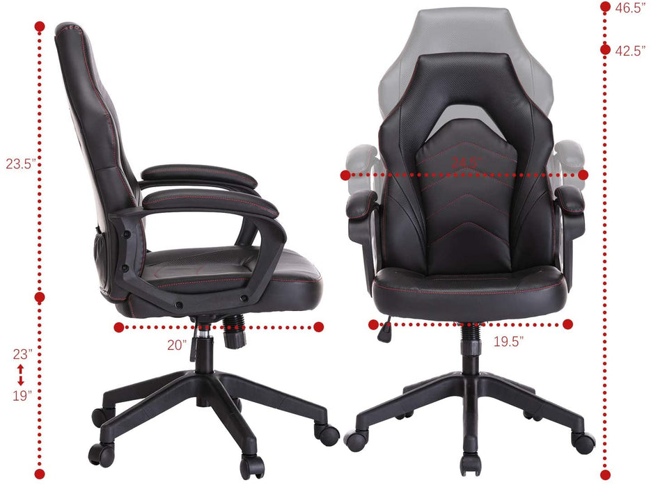 Gaming Chair, Bonded Leather Adjustable Racing Chair(Black)