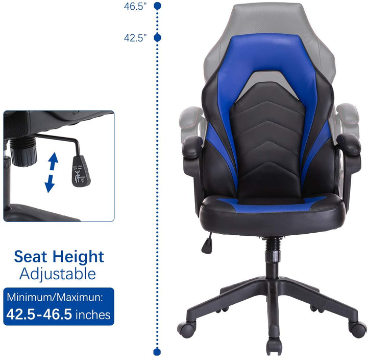 Gaming Chair, Bonded Leather Adjustable Racing Chair(Blue)
