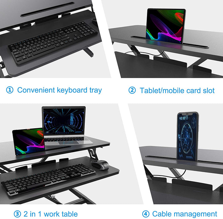 Standing Desk, Sit Stand Up Desk Height Adjustable Table 32 inch Standing Desk Converter, Ergonomic Tabletop Workstation Desk Riser, Home Office Desk with Keyboard Tray for Laptop