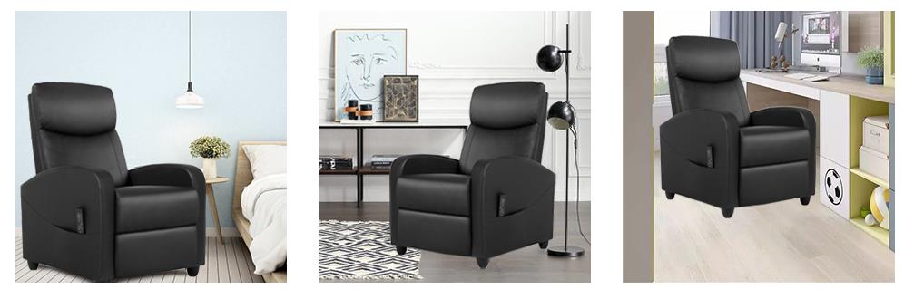 Recliner Chair Massage Single Sofa Armchair for Living Room Modern Ergonomic Adjustable Home Theater Seating Thicker Seat Backrest Cushion PU Leather (Black)