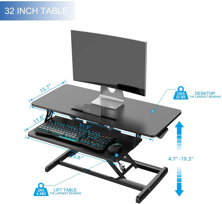 Standing Desk, Sit Stand Up Desk Height Adjustable Table 32 inch Standing Desk Converter, Ergonomic Tabletop Workstation Desk Riser, Home Office Desk with Keyboard Tray for Laptop