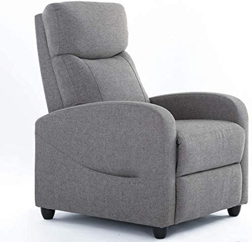 Recliner Chair Living Room Fabric Armchair, Home Theater Seating Reading Watching TV Modern 160° Reclining Chair Padded Seat Backrest (Grey)