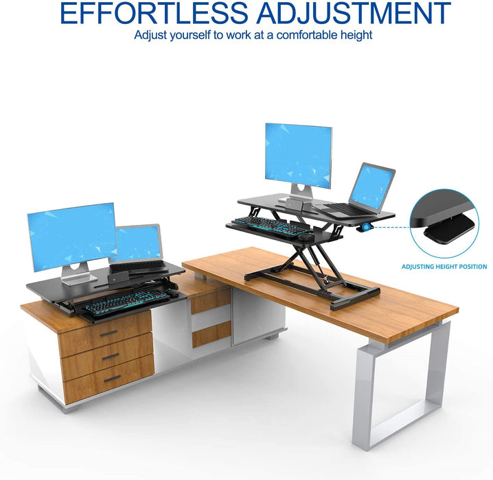 Standing Desk, Sit Stand Up Desk Height Adjustable Table 32 inch Standing Desk Converter, Ergonomic Tabletop Workstation Desk Riser, Home Office Desk with Keyboard Tray for Laptop