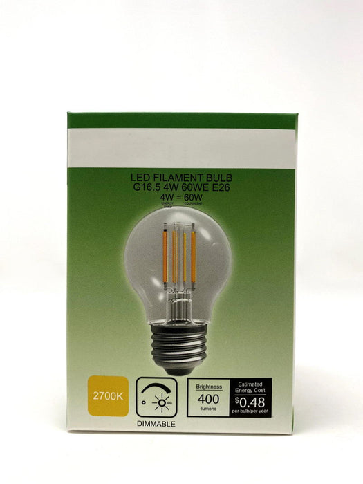 FILAMENT BULB G16.5 4W 400LM 2700K E26 DIMMABLE 110-130V 4F