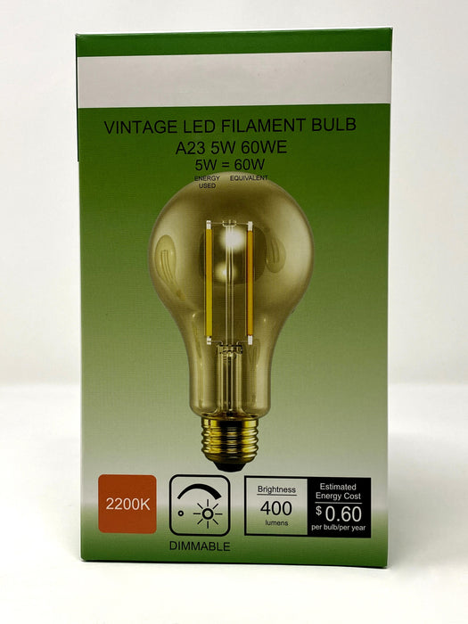 FILAMENT BULB A23 5W 800LM 2200K E26 DIMMABLE 110-130V 4F UL QUALIFIED