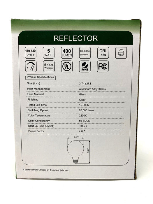 FILAMENT BULB G30 G40 5W 400LM 2200K E26 DIMMABLE 110-130V 4F UL QUALIFIED
