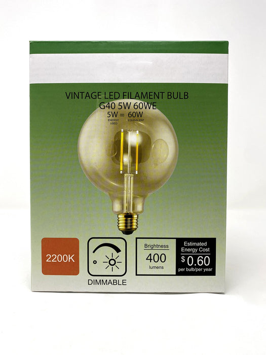 FILAMENT BULB G30 G40 5W 400LM 2200K E26 DIMMABLE 110-130V 4F UL QUALIFIED
