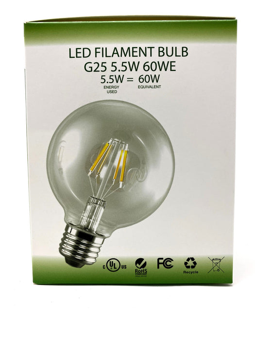 FILAMENT BULB G25 5.5W 500LM 2700K E26 DIMMABLE 110-130V 4F UL QUALIFIED