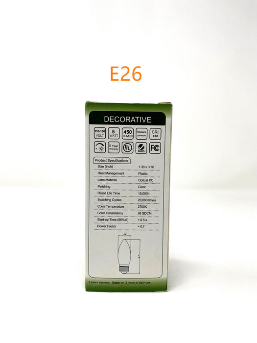 FILAMENT BULB B11 5W 450LM 2700K E12 ,E26 DIMMABLE