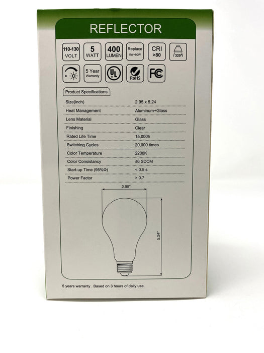 FILAMENT BULB A23 5W 800LM 2200K E26 DIMMABLE 110-130V 4F UL QUALIFIED