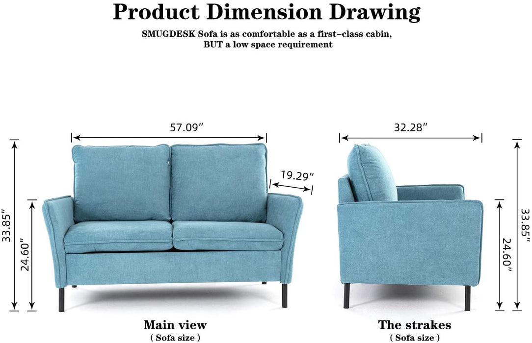 Loveseat,Couch and Sofa for Living Room Upholstered Modern Tufted for Small Spaces,Blue，Grey
