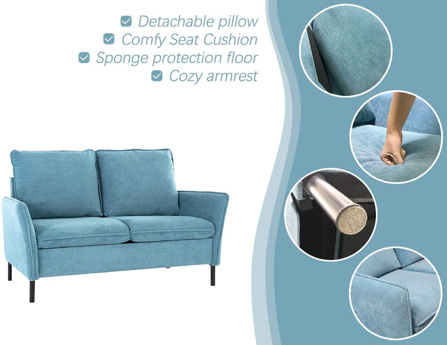 Loveseat,Couch and Sofa for Living Room Upholstered Modern Tufted for Small Spaces,Blue，Grey