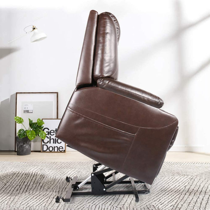 Recliner Chair, Electric Power Lift Recliner Chair Sofa, PU Leather Recliner Chair with Cup Holders and Side Pockets, Brown