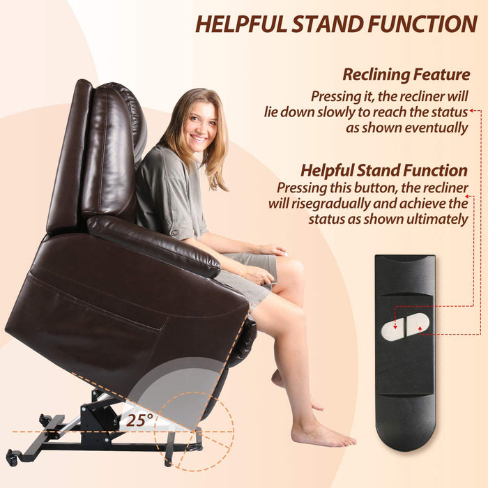Recliner Chair, Electric Power Lift Recliner Chair Sofa, PU Leather Recliner Chair with Cup Holders and Side Pockets, Brown