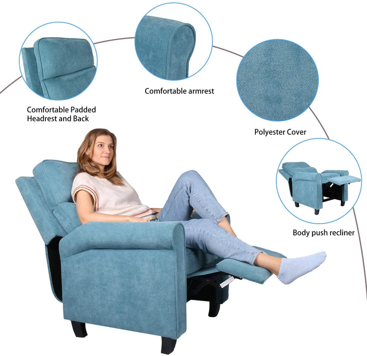 SMUGDESK Push Back Recliner Chair Single Reclining Sofa Fabric Sofa Chair with Thicker Seat Cushion Adjustable Home Theater Seating Living Room Lounge Chaise with Padded Seat Backrest