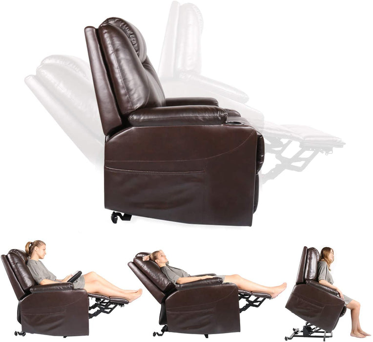 Recliner Chair, Electric Power Lift Recliner Chair Sofa, PU Leather Recliner Chair with Cup Holders and Side Pockets, Brown
