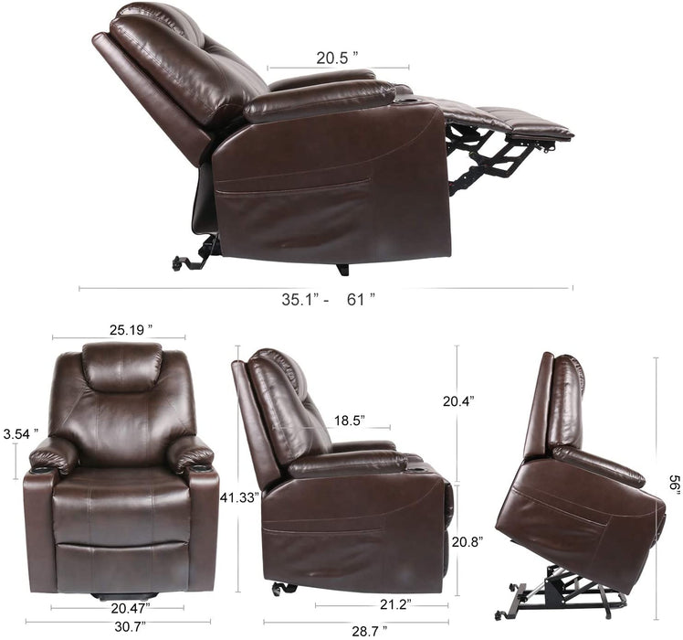 Recliner Chair, Electric Power Lift Recliner Chair Sofa, PU Leather Recliner Chair with Cup Holders and Side Pockets, Brown