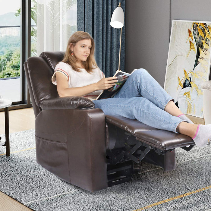 Recliner Chair, Electric Power Lift Recliner Chair Sofa, PU Leather Recliner Chair with Cup Holders and Side Pockets, Brown
