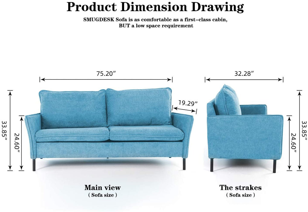 Sofa,Loveseat Couch Small Spaces Upholstered Modern Tufted Fabric for Living Room,Blue,Grey