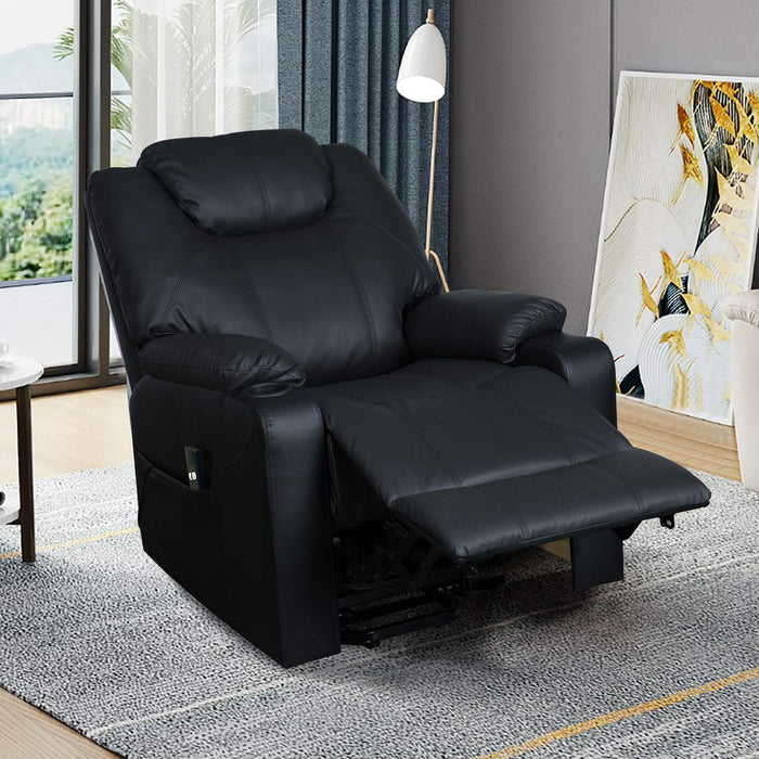 Recliner Chair, Electric Power Lift Recliner Chair Sofa, PU Leather Recliner Chair Ergonomic Lounge Chair with Cup Holders and Side Pockets, USB Ports, Black