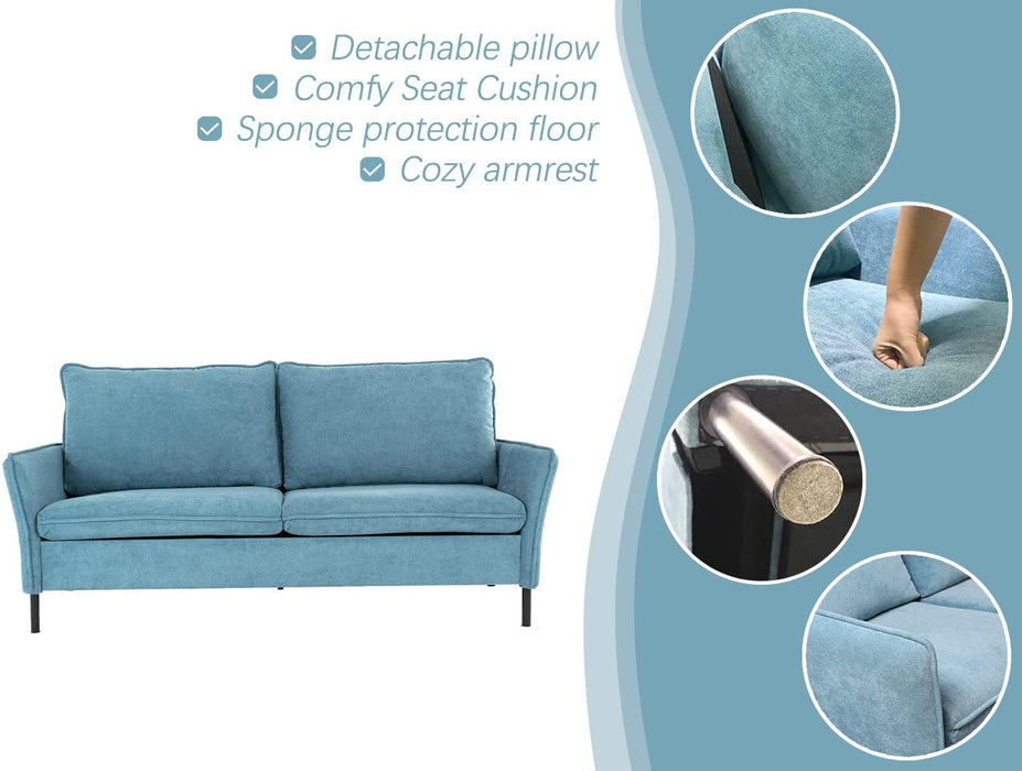 Sofa,Loveseat Couch Small Spaces Upholstered Modern Tufted Fabric for Living Room,Blue,Grey