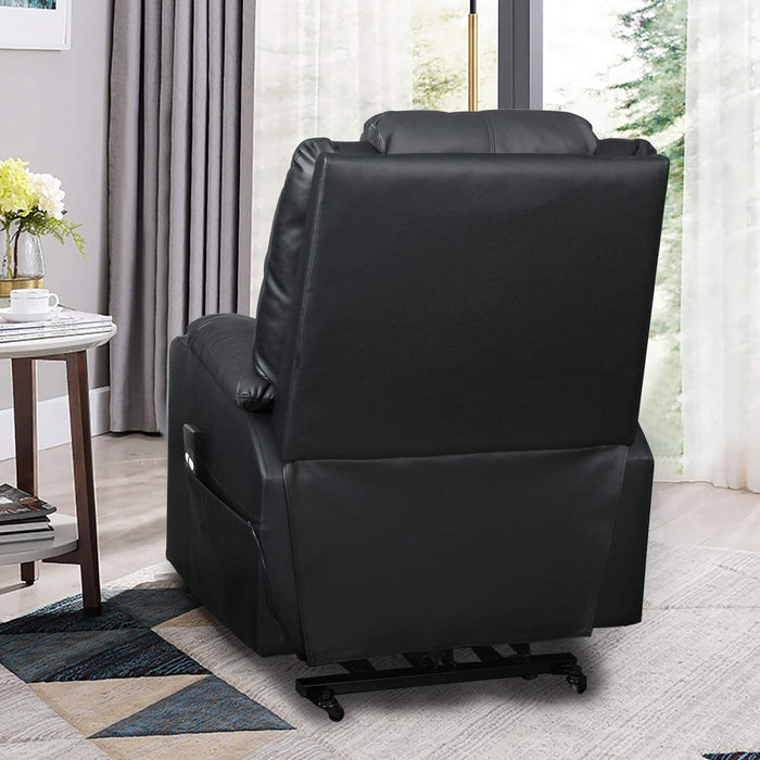 Recliner Chair, Electric Power Lift Recliner Chair Sofa, PU Leather Recliner Chair Ergonomic Lounge Chair with Cup Holders and Side Pockets, USB Ports, Black