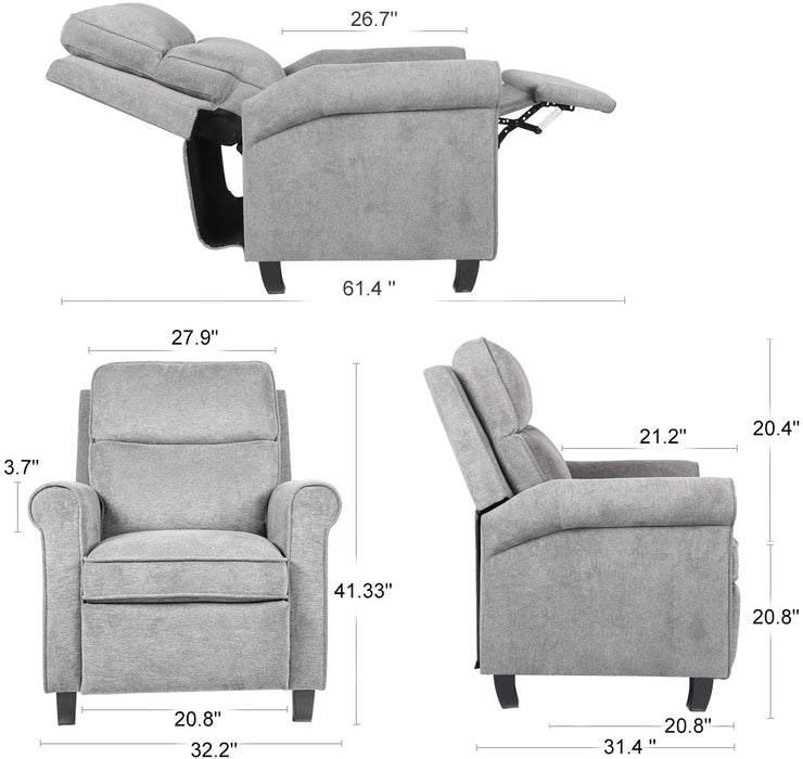 SMUGDESK Push Back Recliner Chair Single Reclining Sofa Fabric Sofa Chair with Thicker Seat Cushion Adjustable Home Theater Seating Living Room Lounge Chaise with Padded Seat Backrest