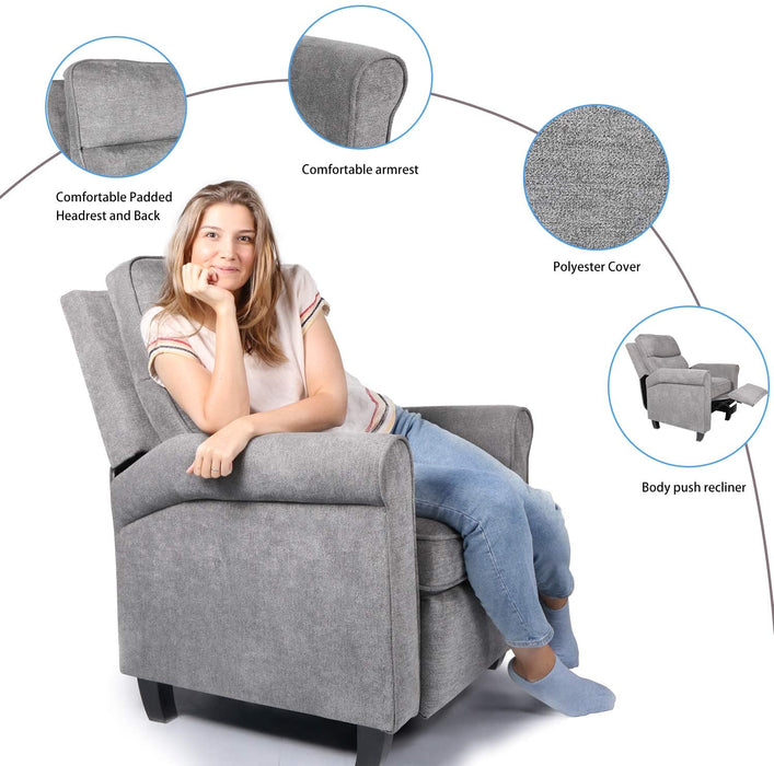 SMUGDESK Push Back Recliner Chair Single Reclining Sofa Fabric Sofa Chair with Thicker Seat Cushion Adjustable Home Theater Seating Living Room Lounge Chaise with Padded Seat Backrest