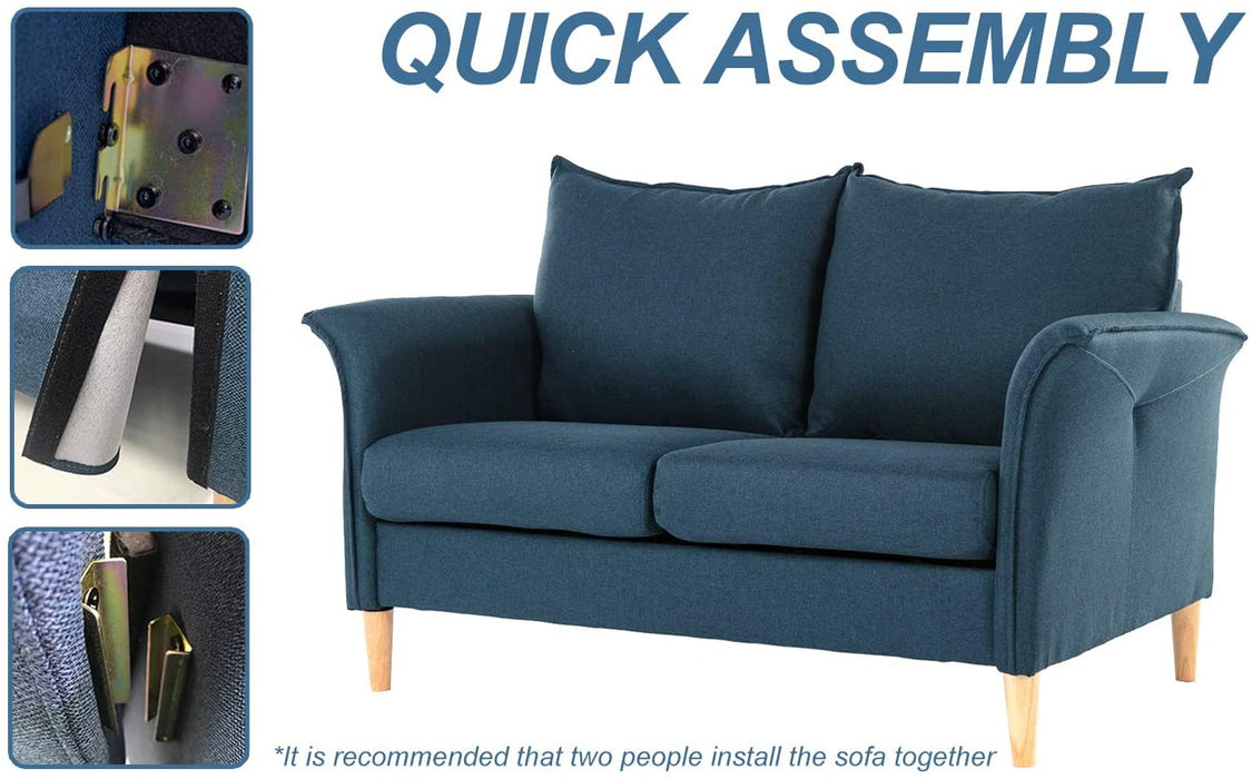 Loveseat, Sofa Love Seats, Home Fabric Modern Upholstered Couch, Easy Assembly,Blue