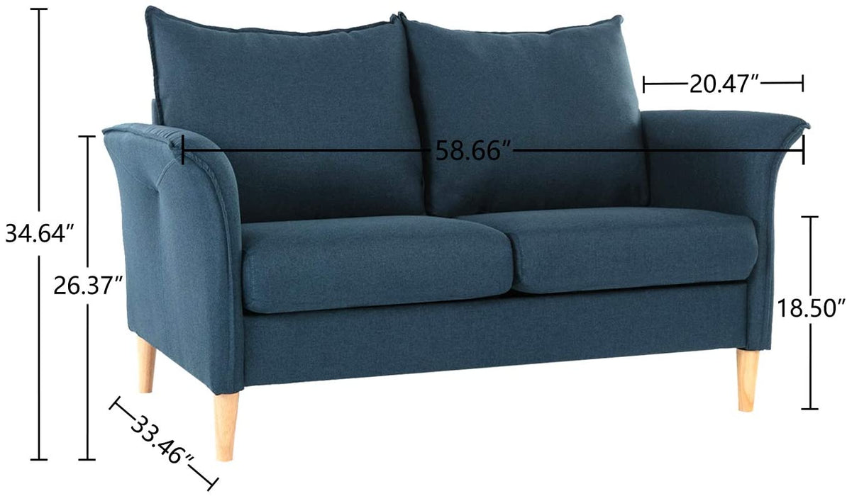Loveseat, Sofa Love Seats, Home Fabric Modern Upholstered Couch, Easy Assembly,Blue